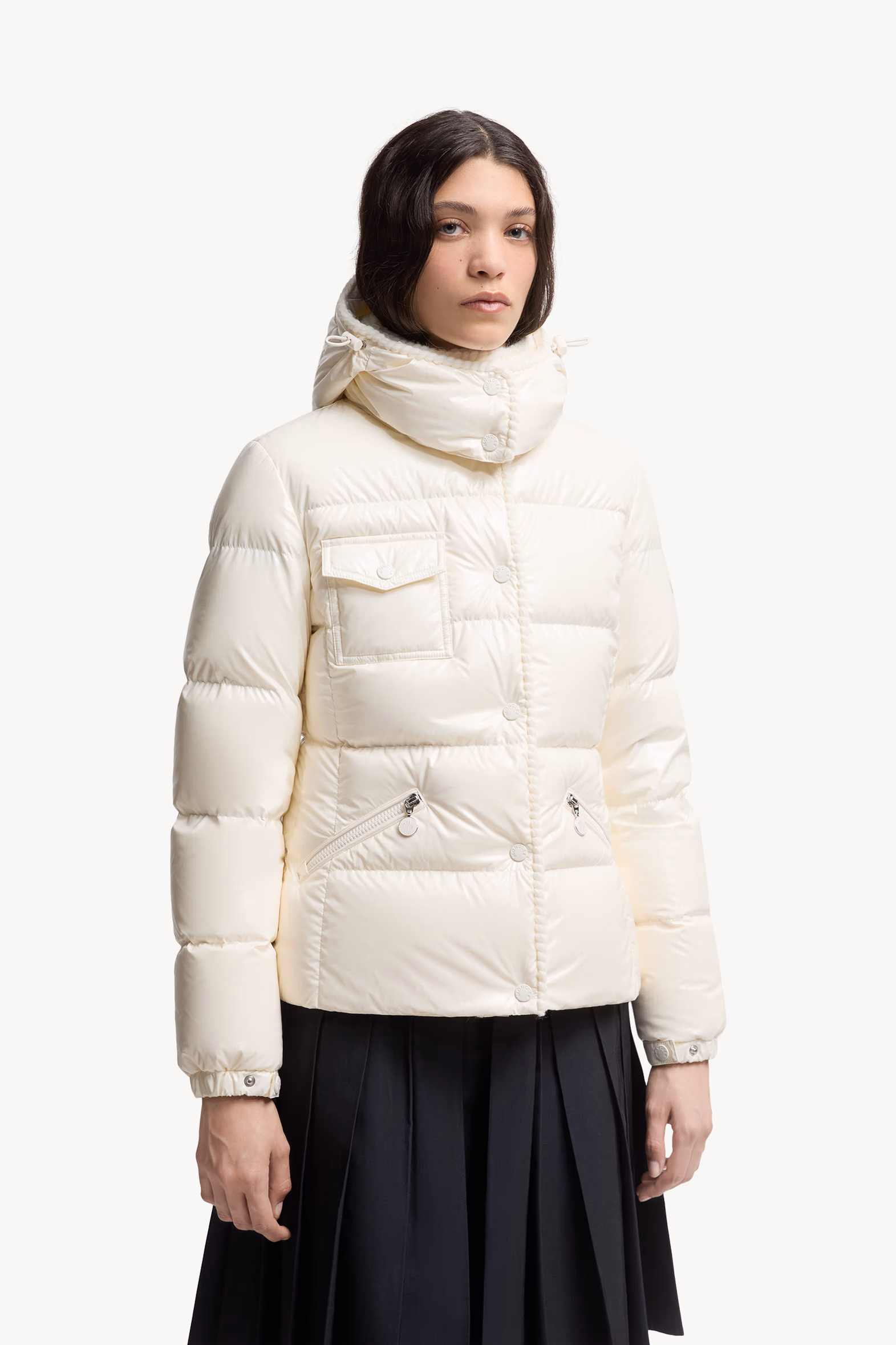 Glareins Braided Trim Hooded Short Down Jacket Women White Moncler 3